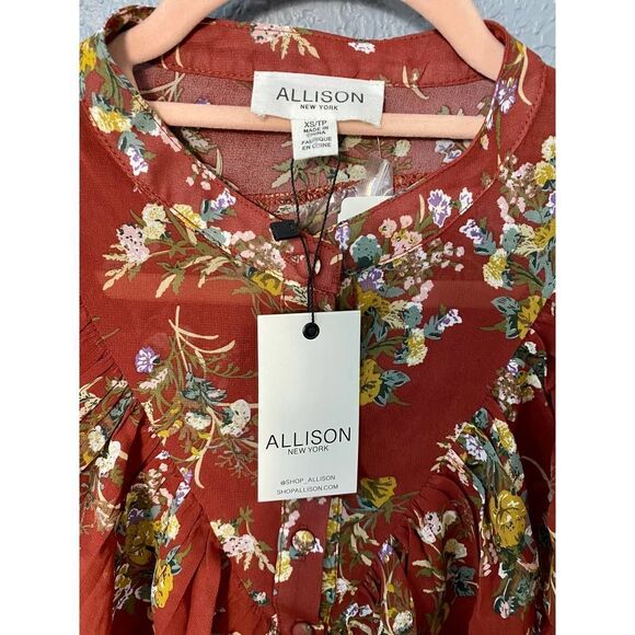 Allison New York Floral Ruffle Floral Blouse Maroon - Picture 5 of 8